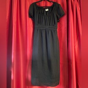 Black Polka Dot Dress Midi Maternity Sheer Overlay Empire Waist Round Neck